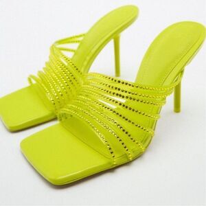 Zara Rhinestone Vinyl High Heel Sandals